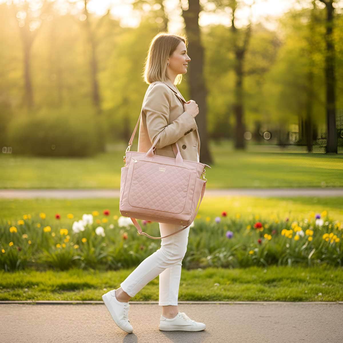Little Story Pink Quilted Mommy Diaper Bag with Changing Mat