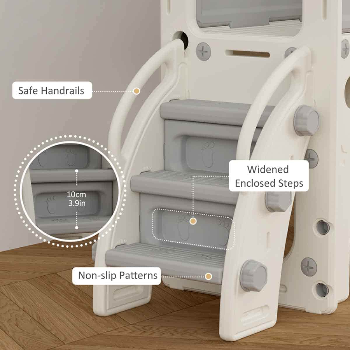 Little Story Grey Playhouse Activity Slide with Basketball Ring, Ball & Toy Storage