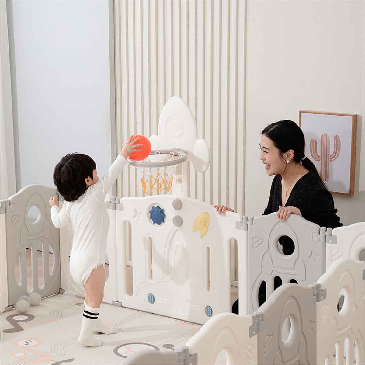 Little Story Space Grey Playpen with Basketball Hoop