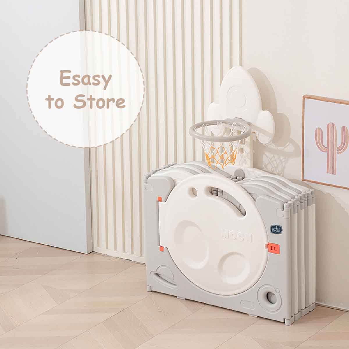 Little Story Space Grey Playpen with Basketball Hoop