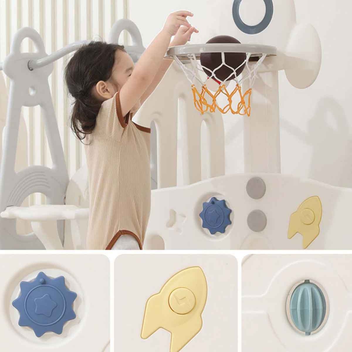Little Story Space Grey Playpen with Basketball Hoop