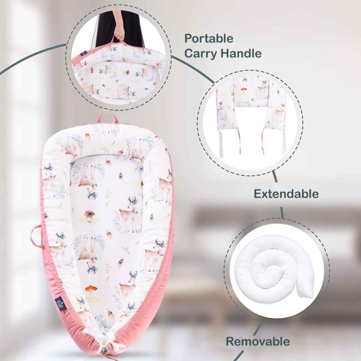 Little Story Reindeer Soft Breathable Fiberfill Newborn Lounger Bed Toddler, 0-2 Years