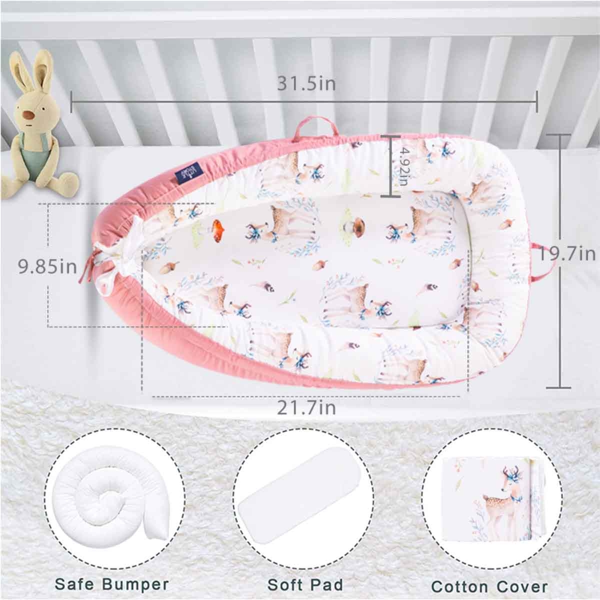 Little Story Reindeer Soft Breathable Fiberfill Newborn Lounger Bed Toddler, 0-2 Years