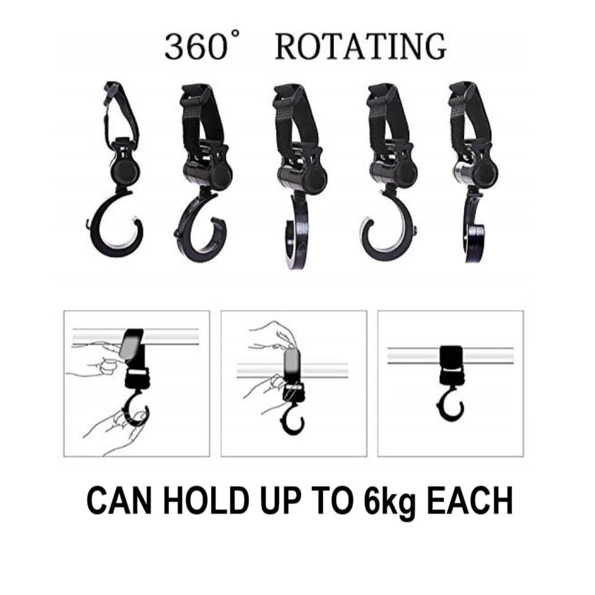 Little Story Rotating Compatible Stroller Hooks Toddler, 0-2 Years, Pack of 2