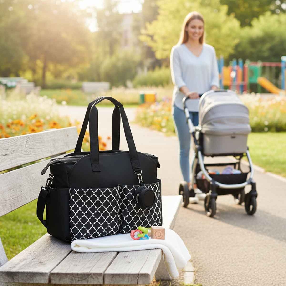 Little Story Black Signature Diaper Bag