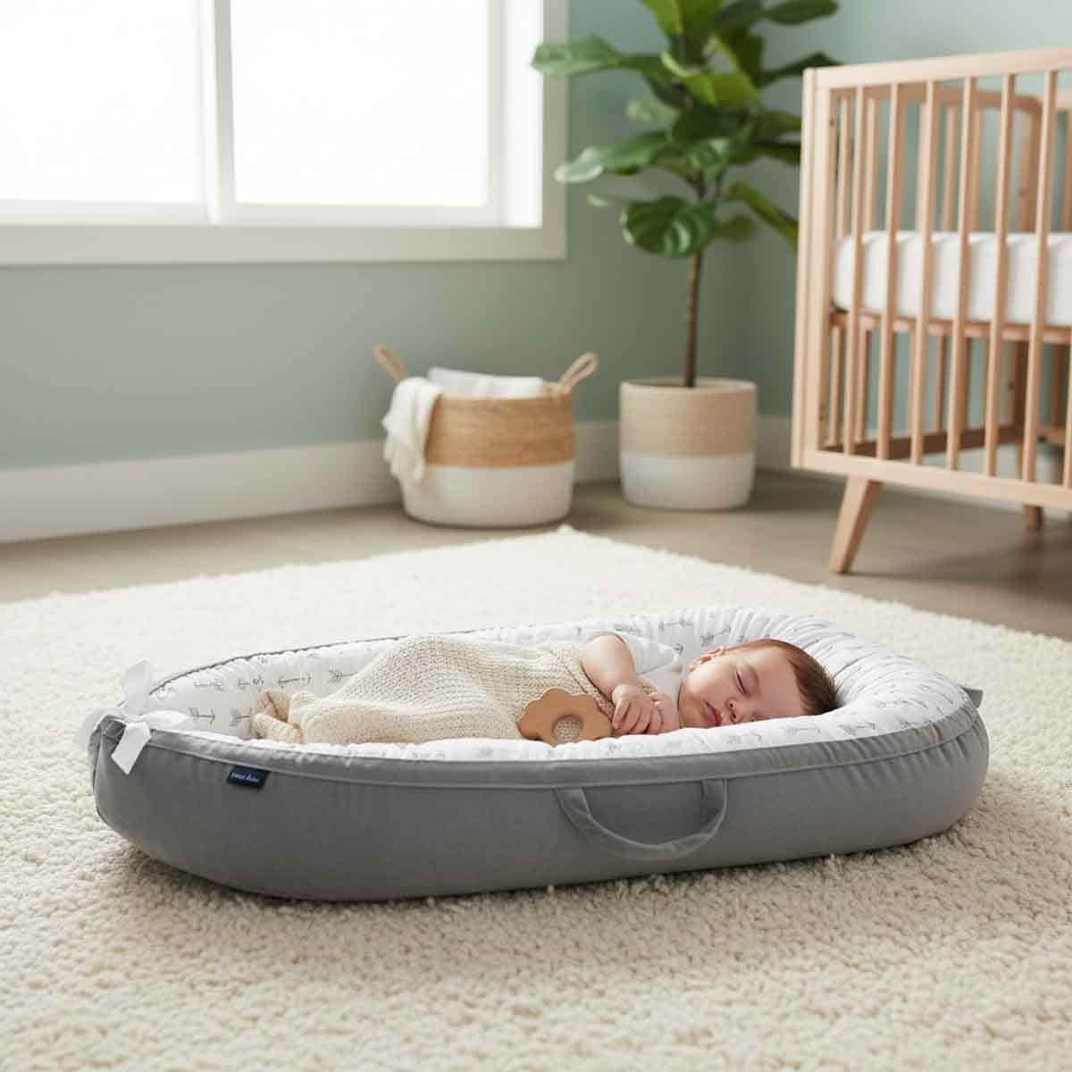 Little Story Soft Breathable Fiberfill Newborn Arrow Grey Lounger Bed