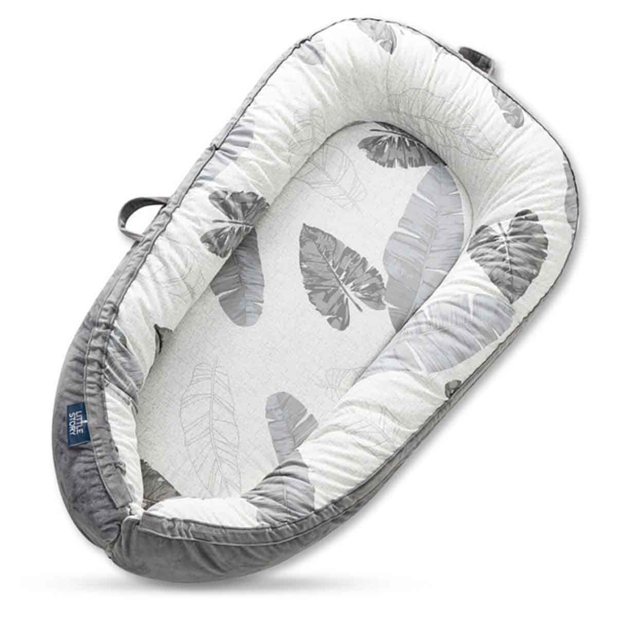 Little Story Soft Breathable Grey Fiberfill Newborn Lounger Bed Toddler, 0-2 Years