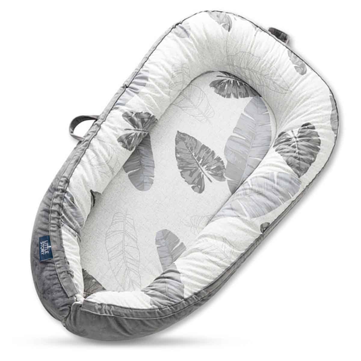 Little Story Soft Breathable Grey Fiberfill Newborn Lounger Bed Toddler, 0-2 Years