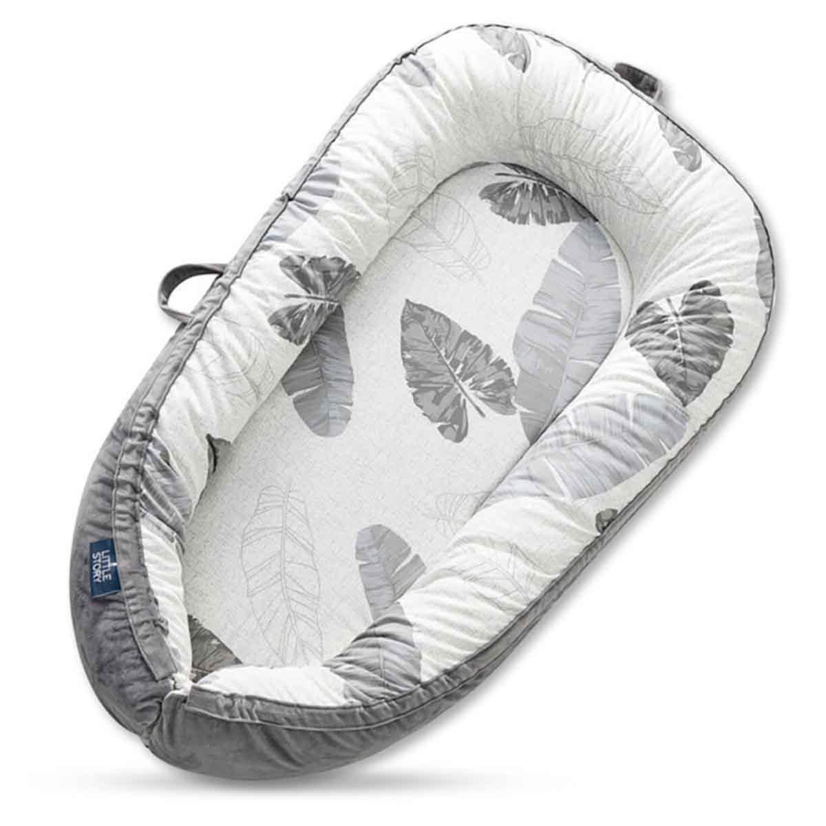 Little Story Soft Breathable Grey Fiberfill Newborn Lounger Bed Toddler, 0-2 Years