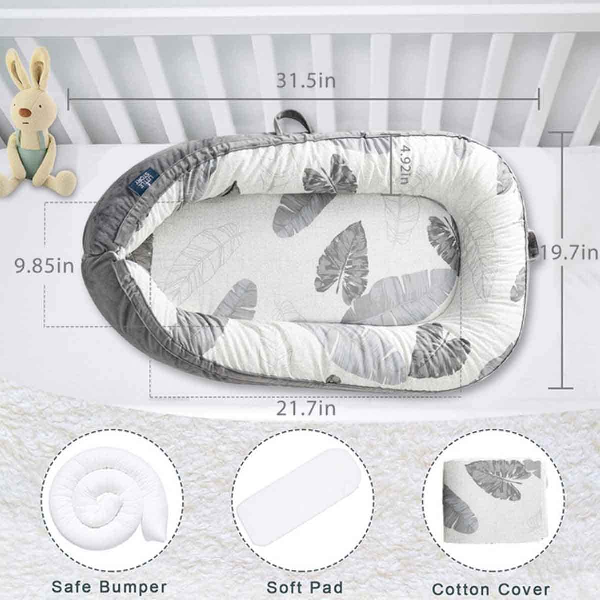 Little Story Soft Breathable Grey Fiberfill Newborn Lounger Bed Toddler, 0-2 Years
