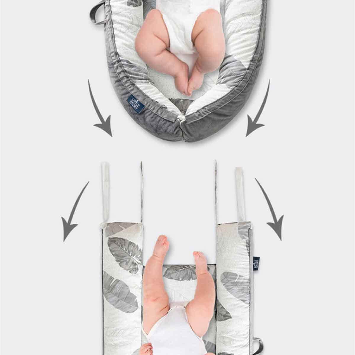 Little Story Soft Breathable Grey Fiberfill Newborn Lounger Bed Toddler, 0-2 Years