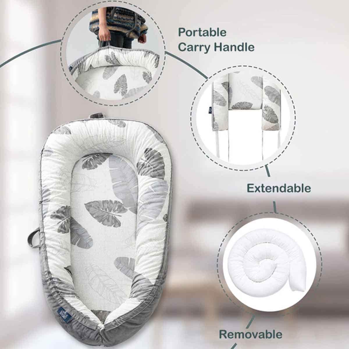 Little Story Soft Breathable Grey Fiberfill Newborn Lounger Bed Toddler, 0-2 Years