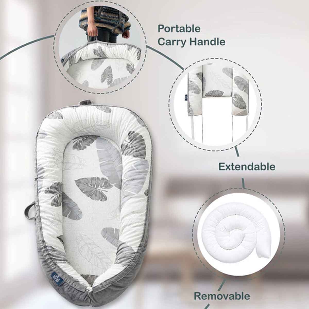 ليتل ستوري سرير استرخاء للمواليد بحشوة رمادية ناعمة قابلة للتنفس للأطفال 0-2 سنوات