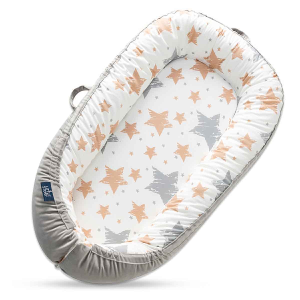 Little Story Soft Breathable Galaxy Grey Fiberfill Newborn Lounger Bed Toddler, 0-2 Years