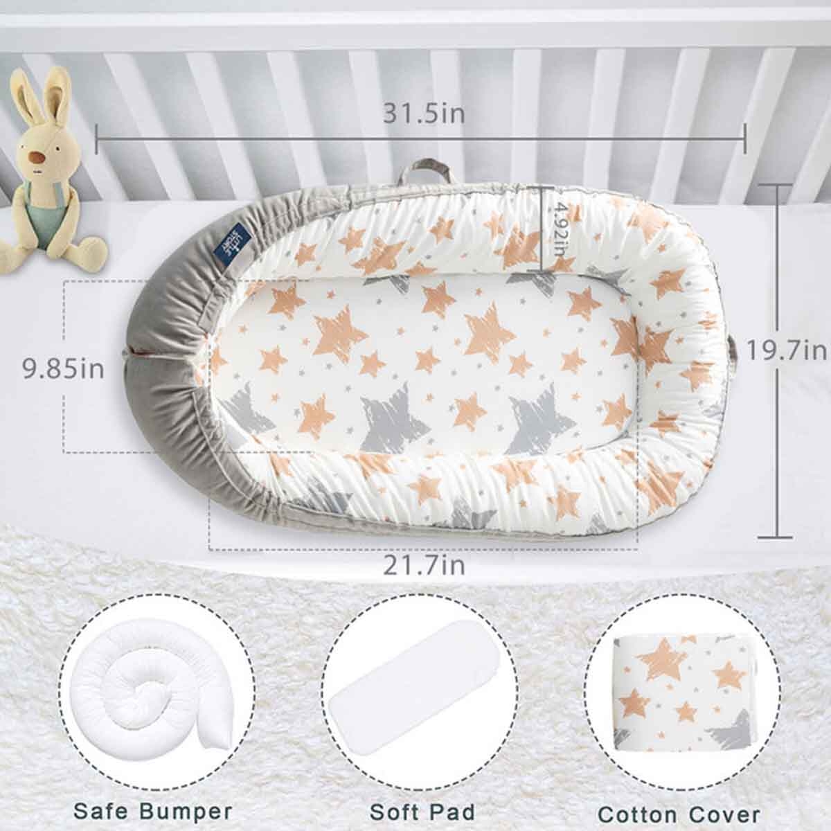Little Story Soft Breathable Galaxy Grey Fiberfill Newborn Lounger Bed Toddler, 0-2 Years