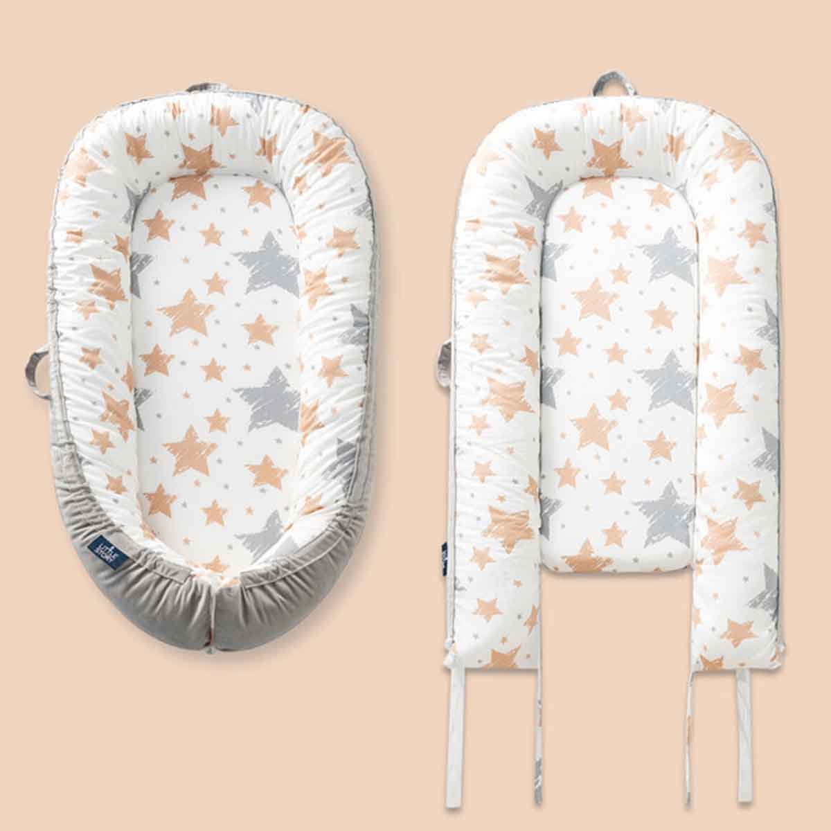 Little Story Soft Breathable Galaxy Grey Fiberfill Newborn Lounger Bed Toddler, 0-2 Years