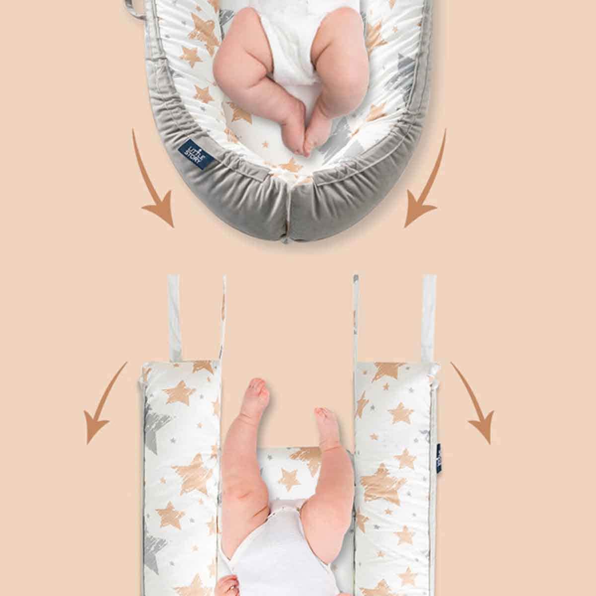 Little Story Soft Breathable Galaxy Grey Fiberfill Newborn Lounger Bed Toddler, 0-2 Years