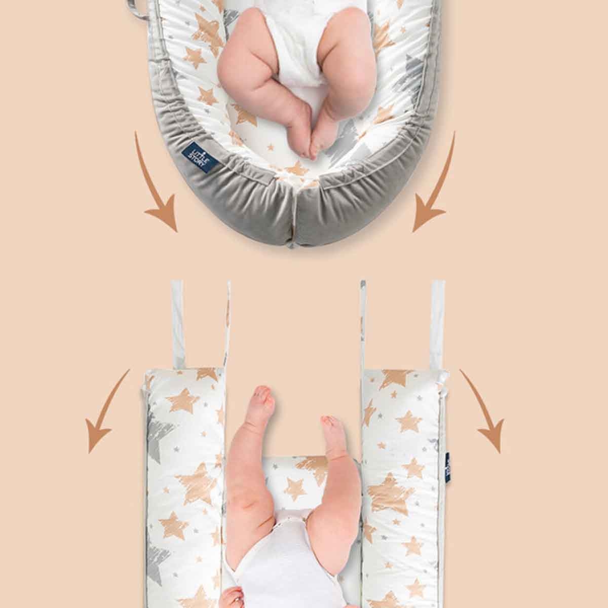 Little Story Soft Breathable Galaxy Grey Fiberfill Newborn Lounger Bed Toddler, 0-2 Years