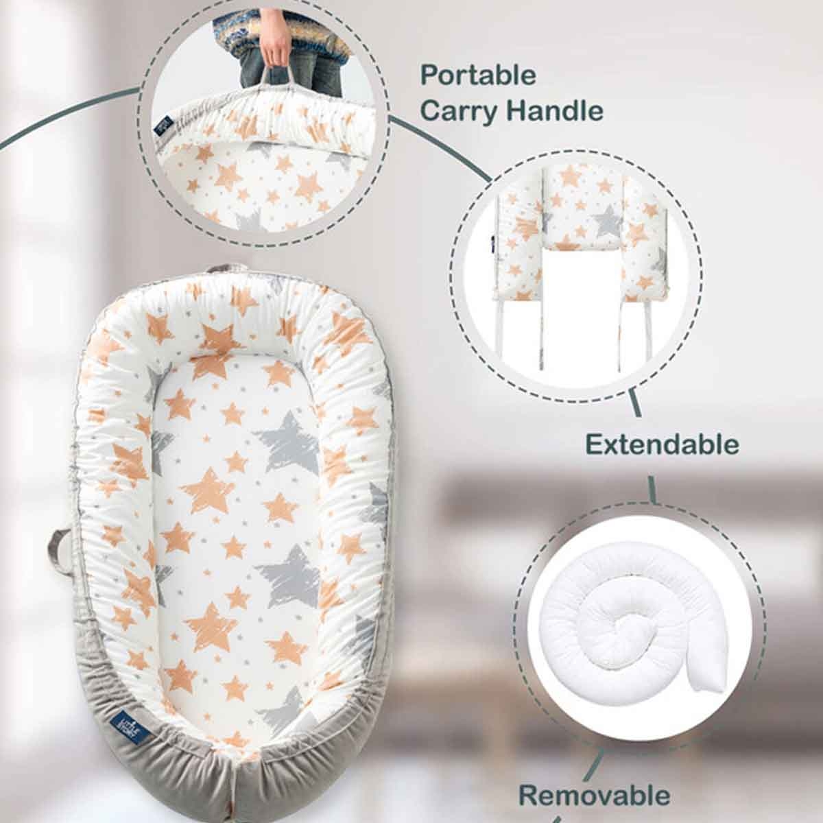 Little Story Soft Breathable Galaxy Grey Fiberfill Newborn Lounger Bed Toddler, 0-2 Years