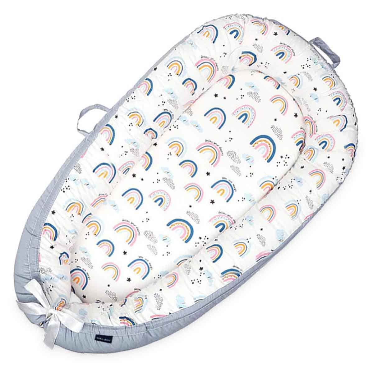 Little Story Soft Breathable Sunshine Grey Fiberfill Newborn Lounger Bed Toddler, 0-2 Years