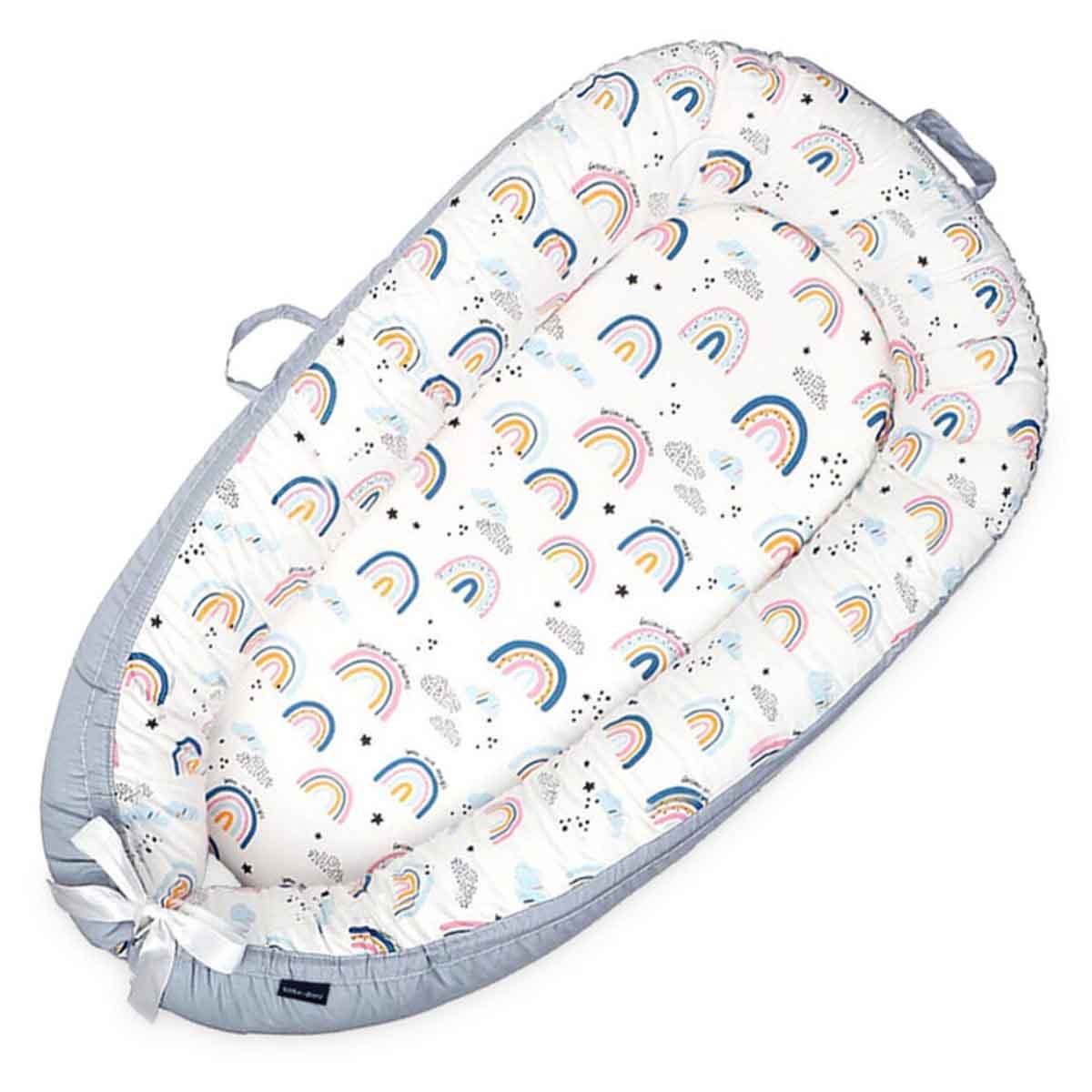 Little Story Soft Breathable Sunshine Grey Fiberfill Newborn Lounger Bed Toddler, 0-2 Years