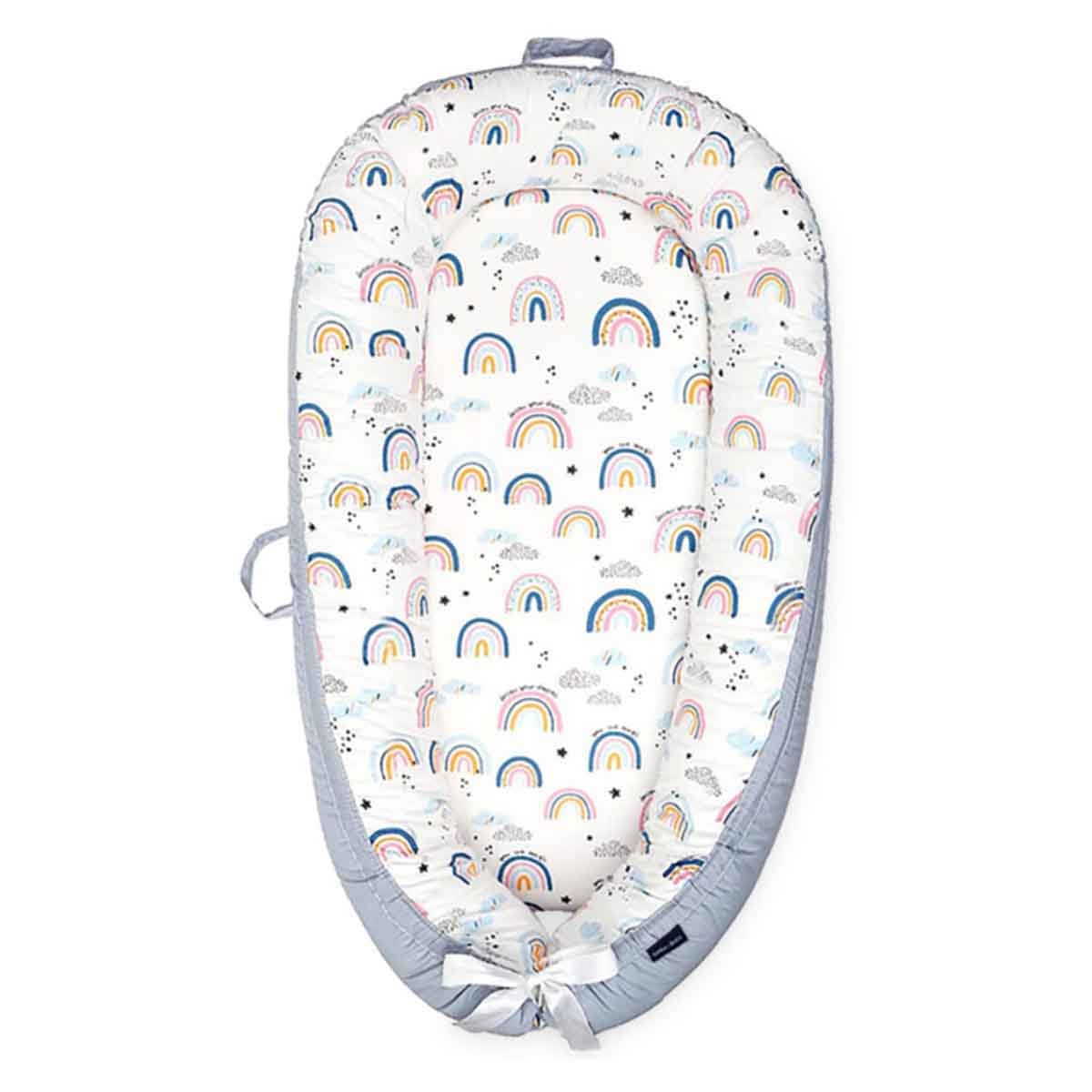 Little Story Soft Breathable Sunshine Grey Fiberfill Newborn Lounger Bed Toddler, 0-2 Years