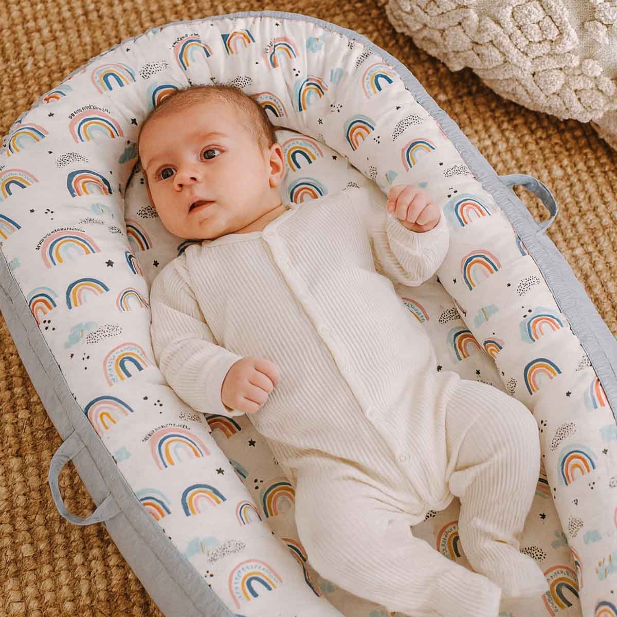 Little Story Soft Breathable Sunshine Grey Fiberfill Newborn Lounger Bed Toddler, 0-2 Years