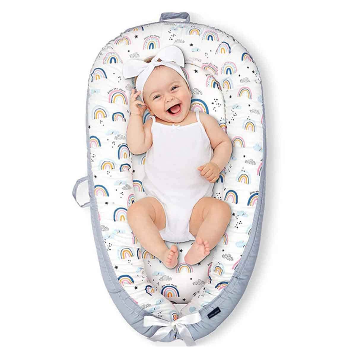 Little Story Soft Breathable Sunshine Grey Fiberfill Newborn Lounger Bed Toddler, 0-2 Years
