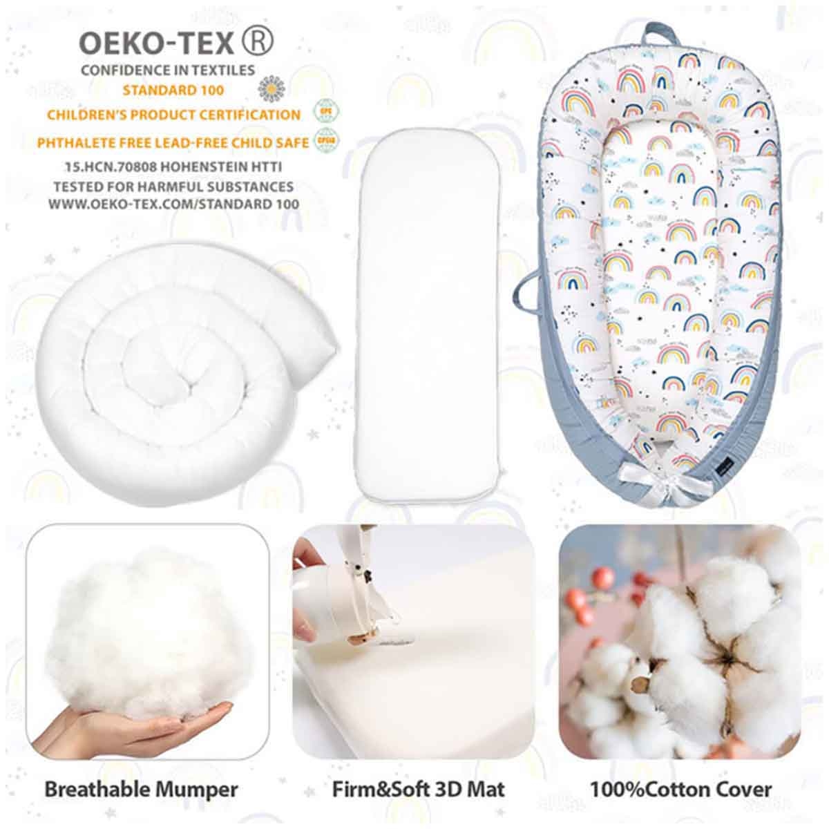 Little Story Soft Breathable Sunshine Grey Fiberfill Newborn Lounger Bed Toddler, 0-2 Years