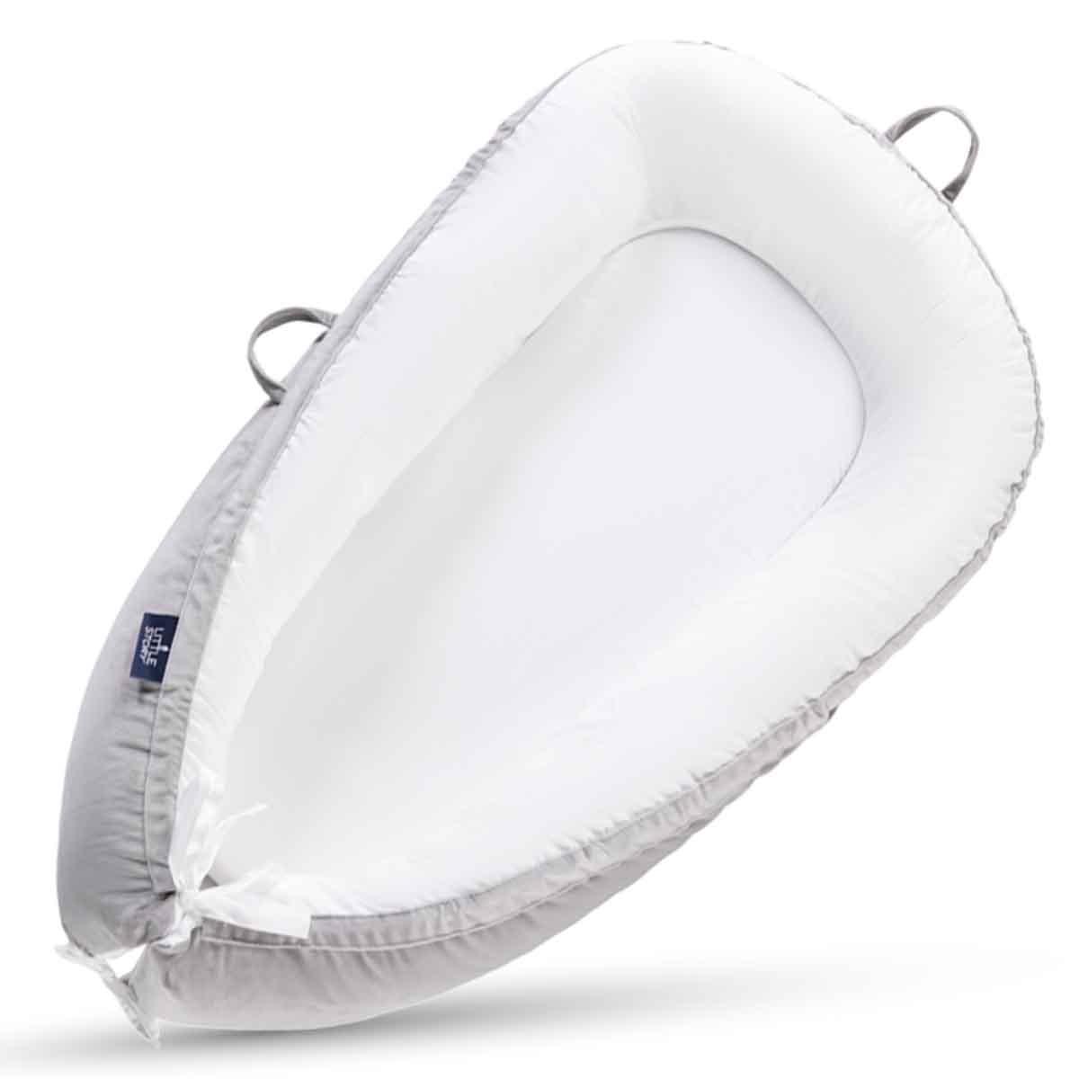 ليتل ستوري سرير استرخاء للمواليد بحشوة لينة قابلة للتنفس — رمادي سادة للأطفال، 0–2 سنة