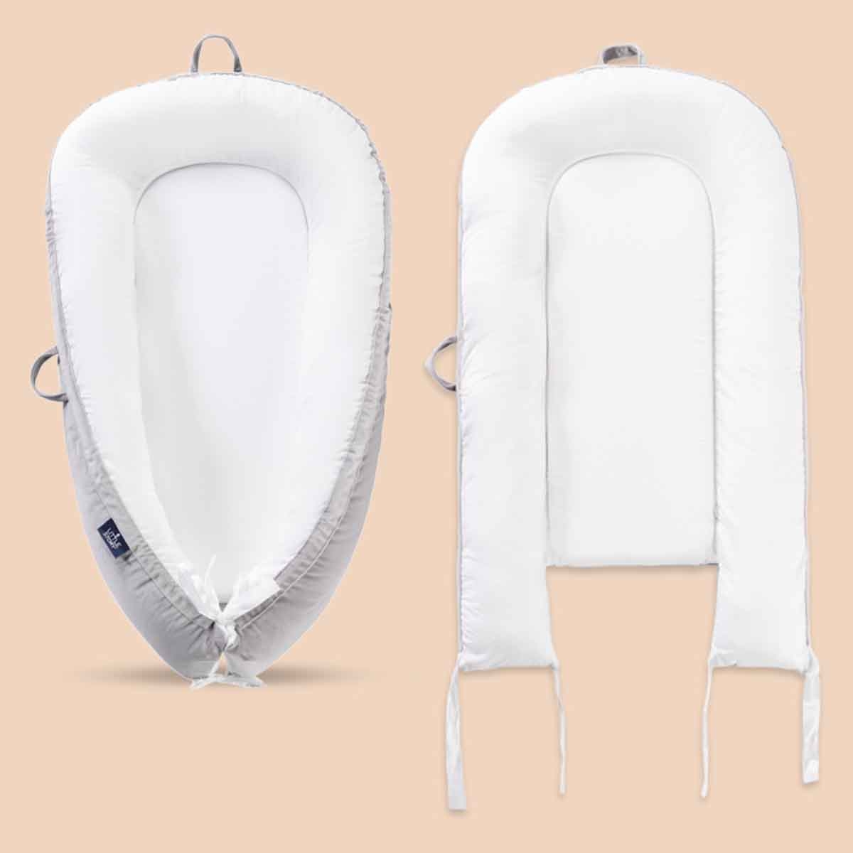 ليتل ستوري سرير استرخاء للمواليد بحشوة لينة قابلة للتنفس — رمادي سادة للأطفال، 0–2 سنة