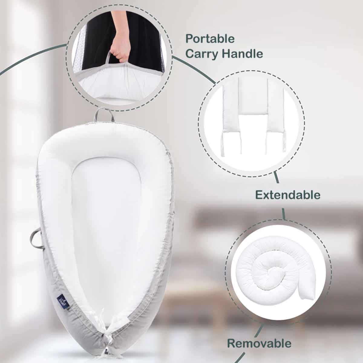 ليتل ستوري سرير استرخاء للمواليد بحشوة لينة قابلة للتنفس — رمادي سادة للأطفال، 0–2 سنة