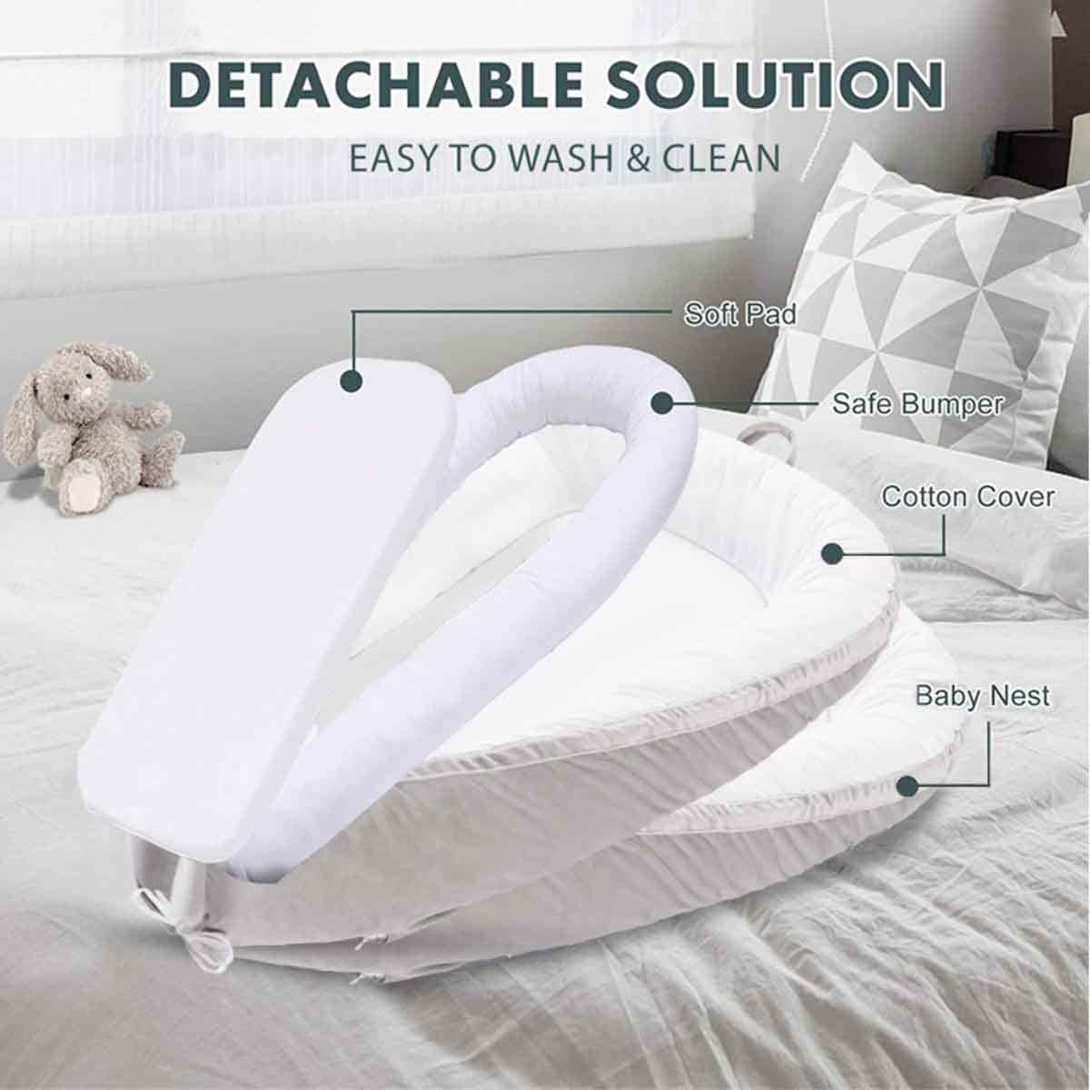 Little Story Solid Grey Soft Breathable Fiberfill Newborn Lounger Bed Toddler, 0-2 Years