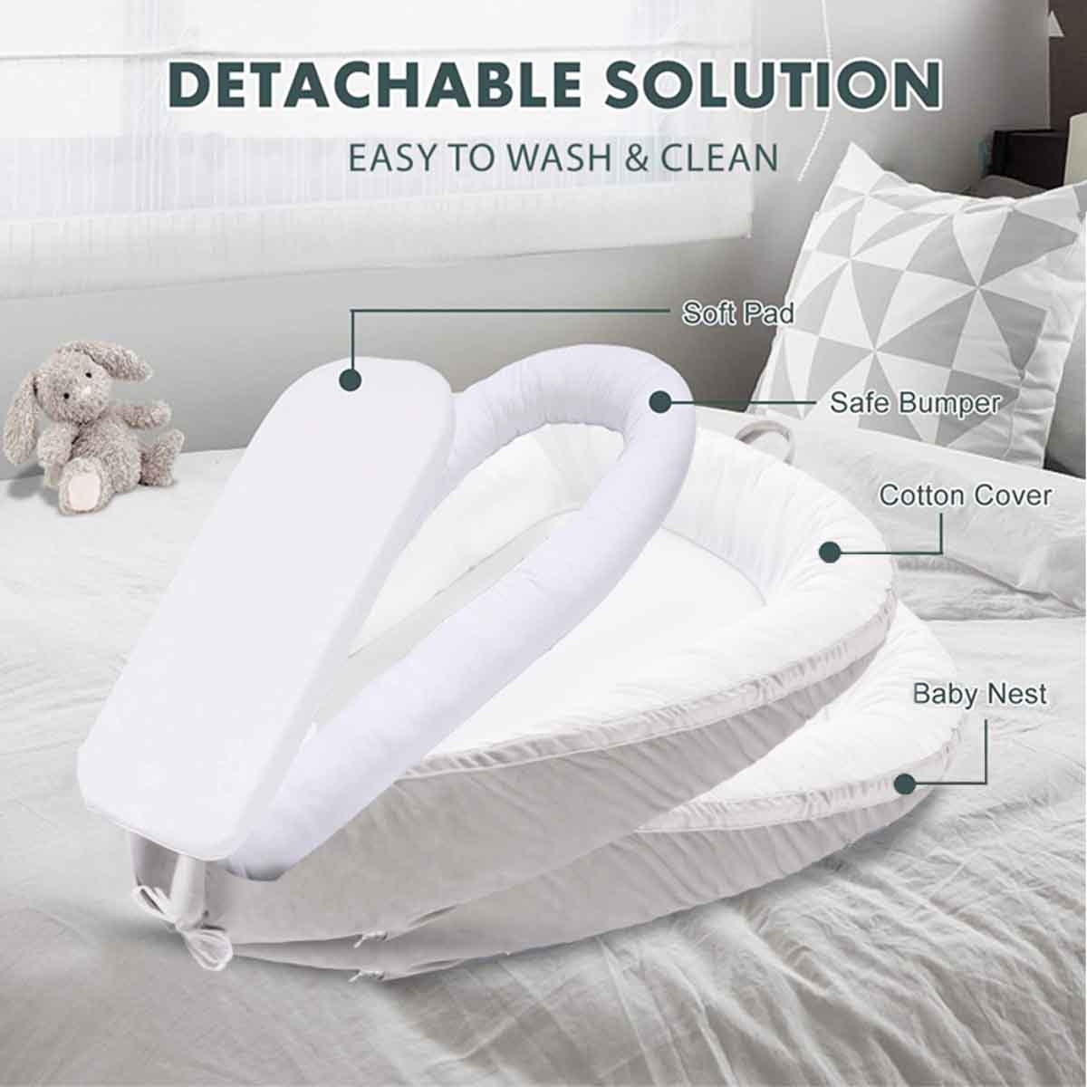 ليتل ستوري سرير استرخاء للمواليد بحشوة لينة قابلة للتنفس — رمادي سادة للأطفال، 0–2 سنة