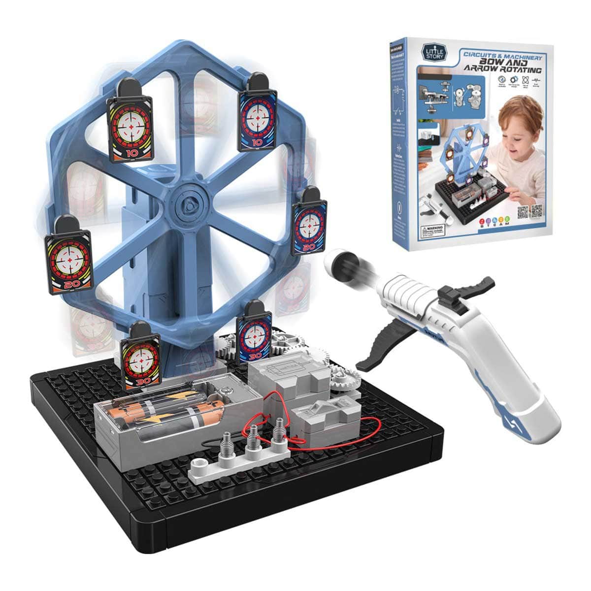 Little Story STEM DIY Electrical Rotating Bow & Arrow Shooting Range Unisex, 8-10 Years