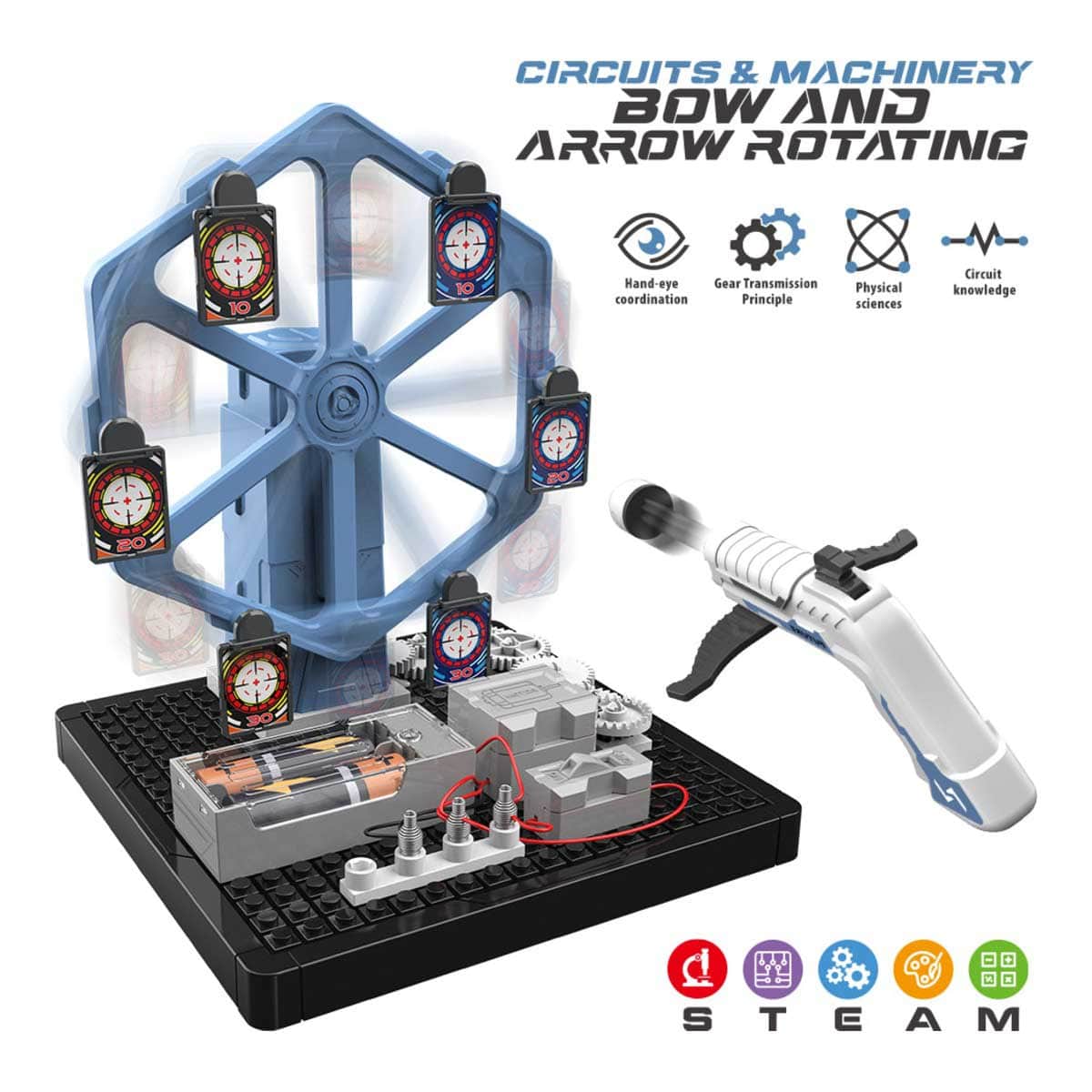 Little Story STEM DIY Electrical Rotating Bow & Arrow Shooting Range Unisex, 8-10 Years