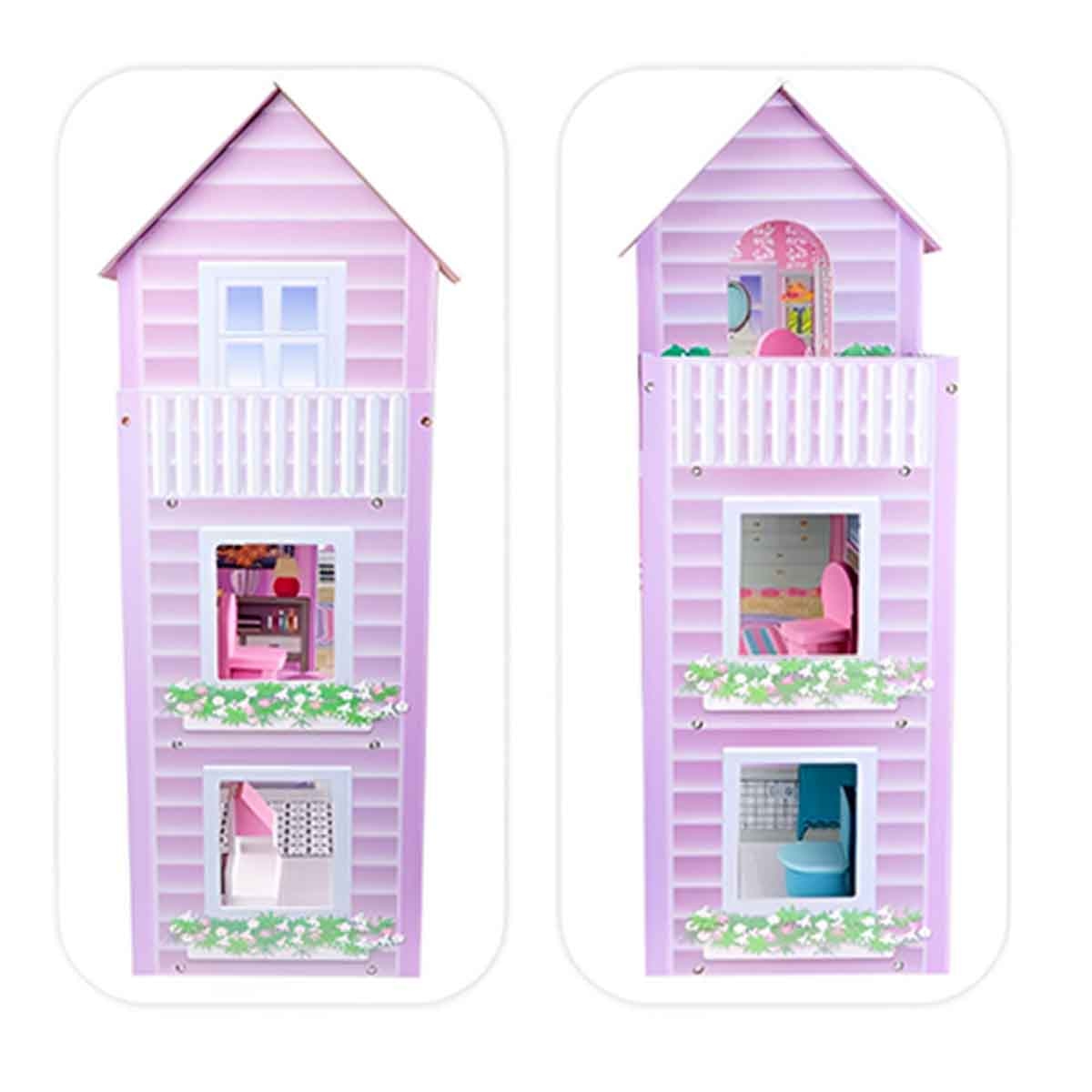 Little Story Triple Floor Castle Villa Wooden Dollhouse with Furniture & Accessories Girls, 3-4 Years