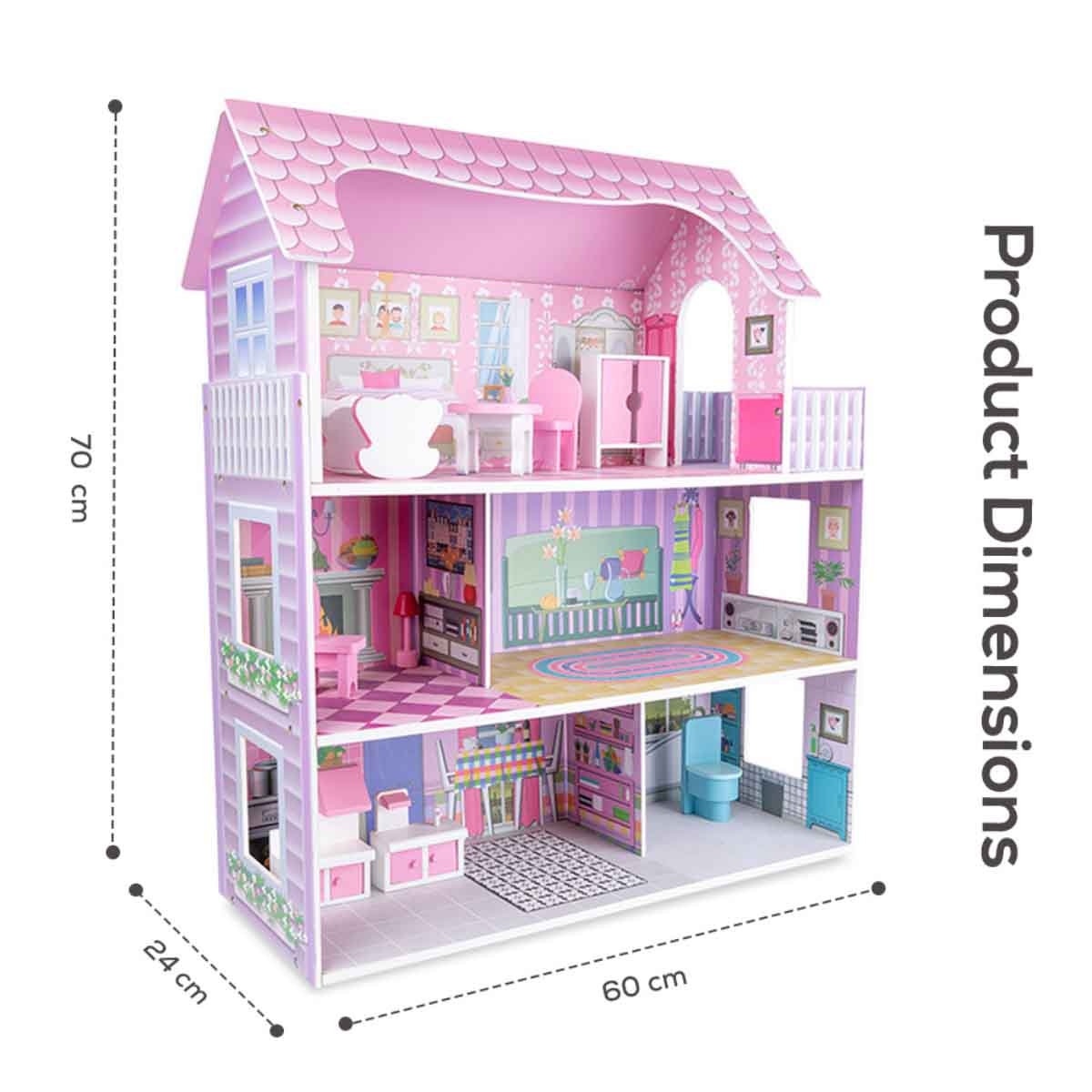 Little Story Triple Floor Castle Villa Wooden Dollhouse with Furniture & Accessories Girls, 3-4 Years