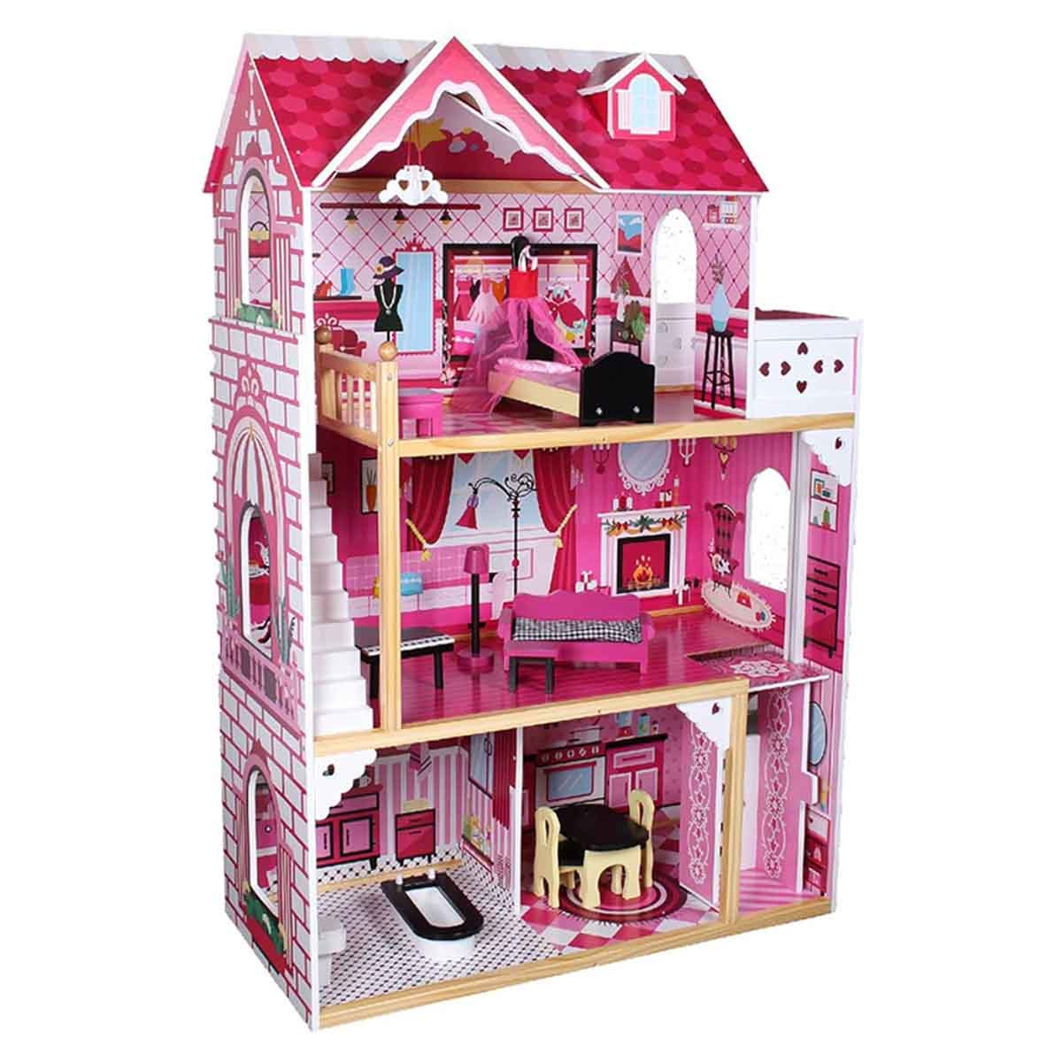 Little Story Triple Floor Extra Large Wooden Dollhouse with Escalator Furniture & Accessories Girls, 3-4 Years