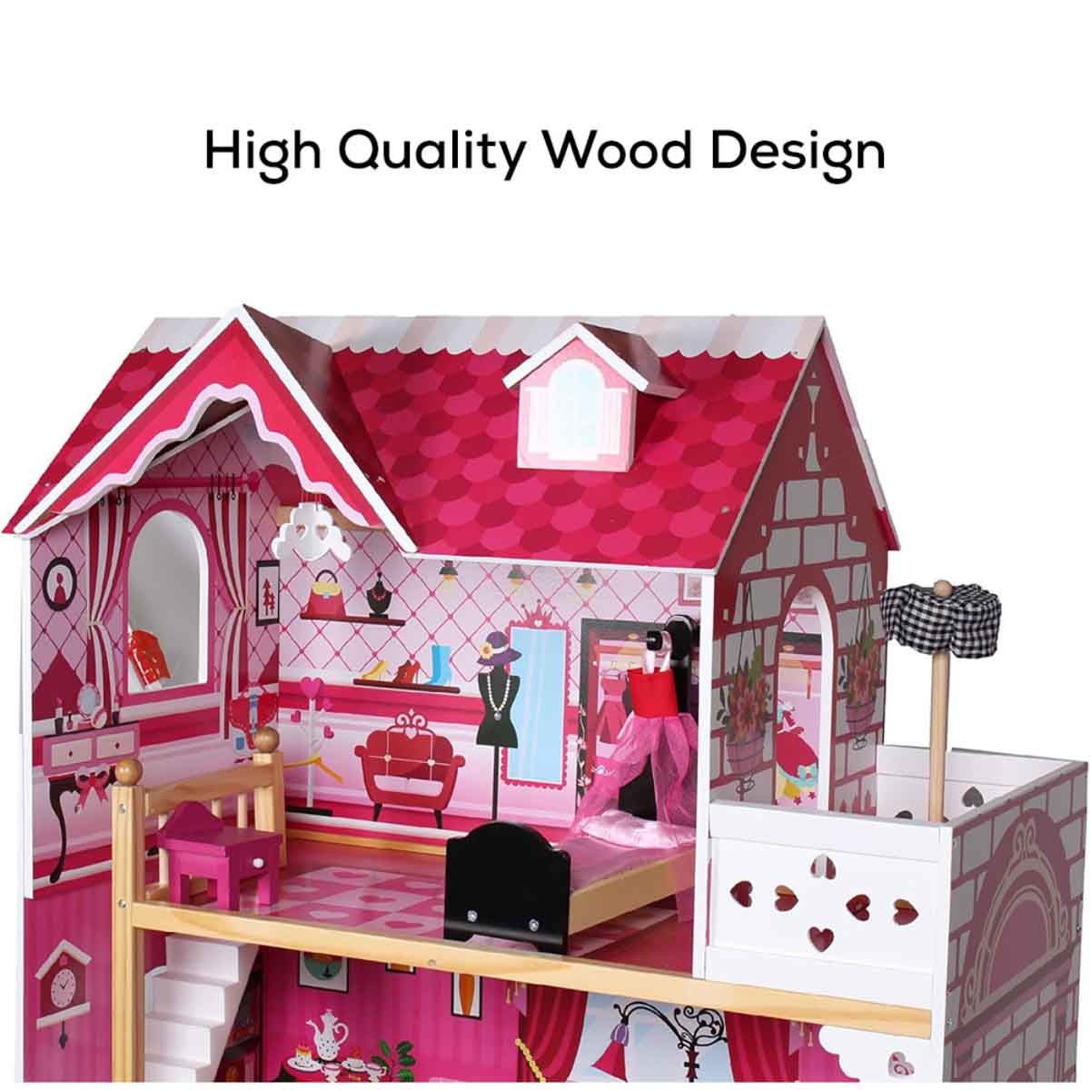 Little Story Triple Floor Extra Large Wooden Dollhouse with Escalator Furniture & Accessories Girls, 3-4 Years