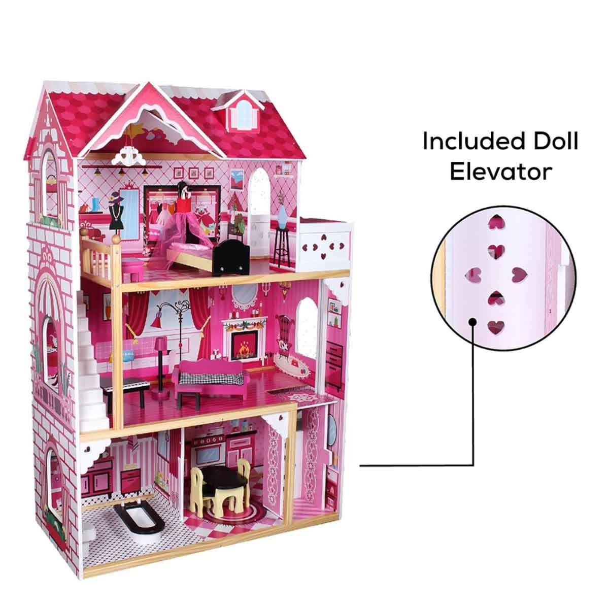 Little Story Triple Floor Extra Large Wooden Dollhouse with Escalator Furniture & Accessories Girls, 3-4 Years
