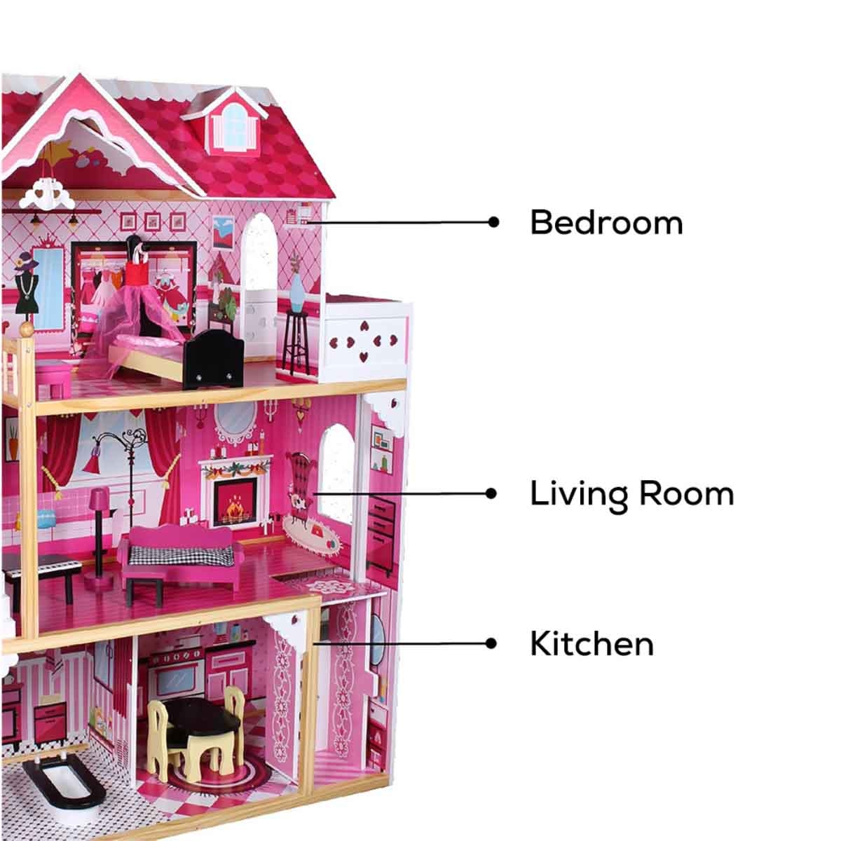 Little Story Triple Floor Extra Large Wooden Dollhouse with Escalator Furniture & Accessories Girls, 3-4 Years