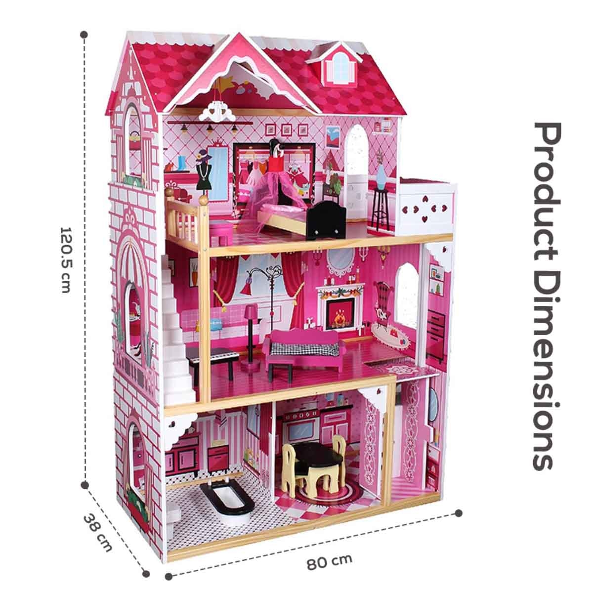 Little Story Triple Floor Extra Large Wooden Dollhouse with Escalator Furniture & Accessories Girls, 3-4 Years
