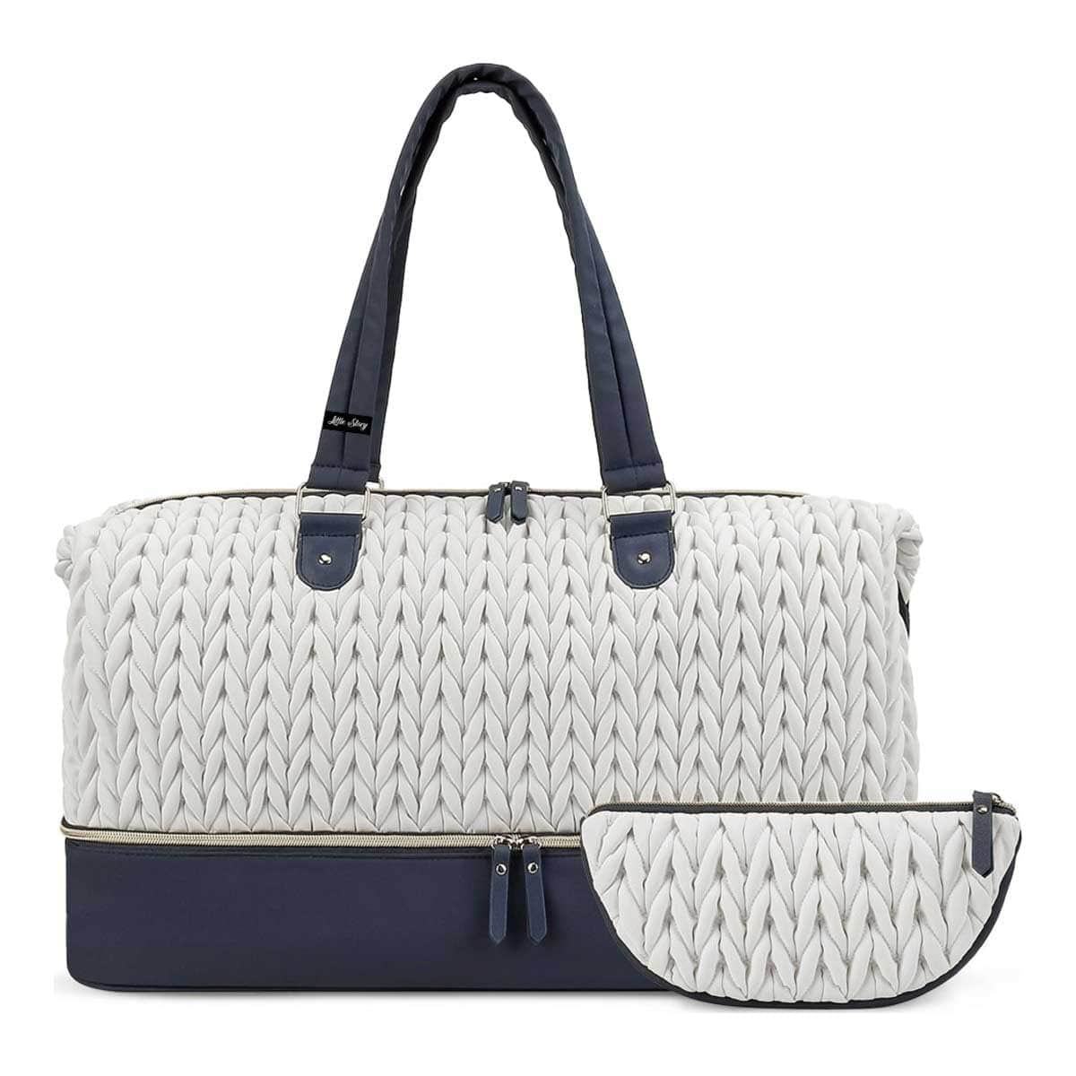 Little Story White Luxe Knit Diaper Bag with Clutch