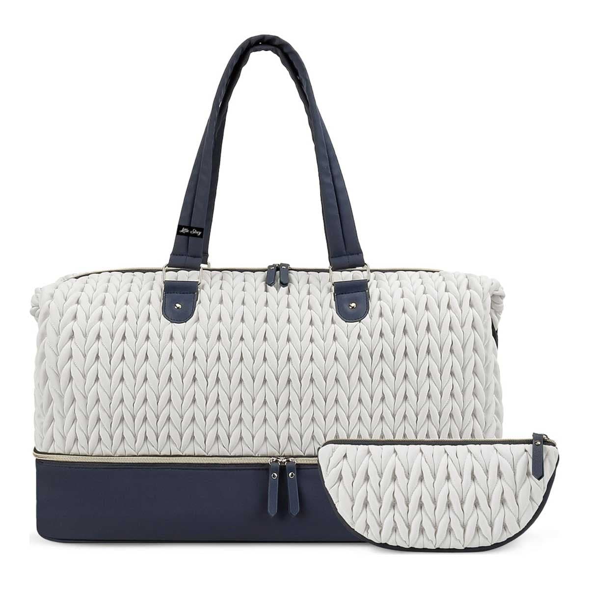 Little Story White Luxe Knit Diaper Bag with Clutch