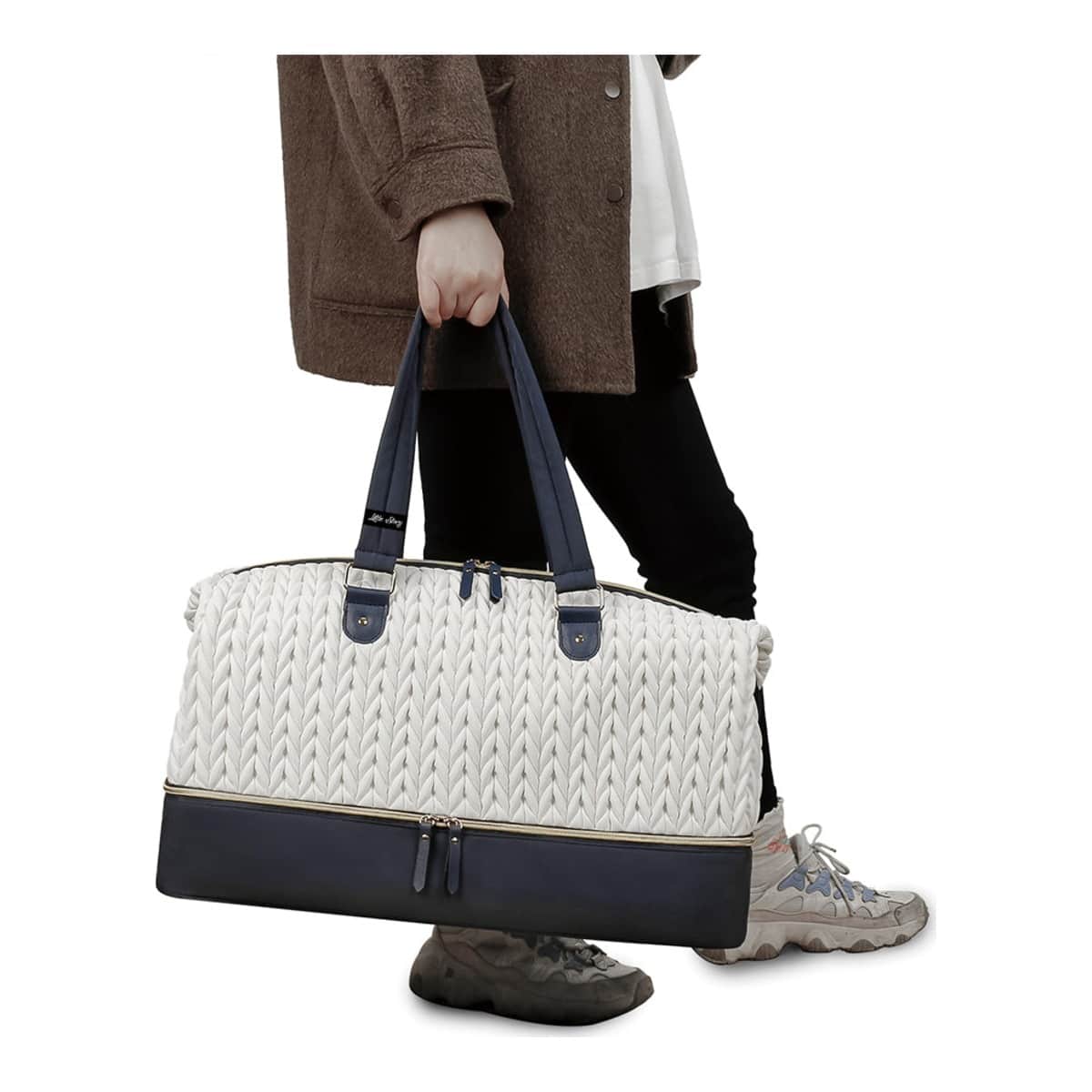 Little Story White Luxe Knit Diaper Bag with Clutch
