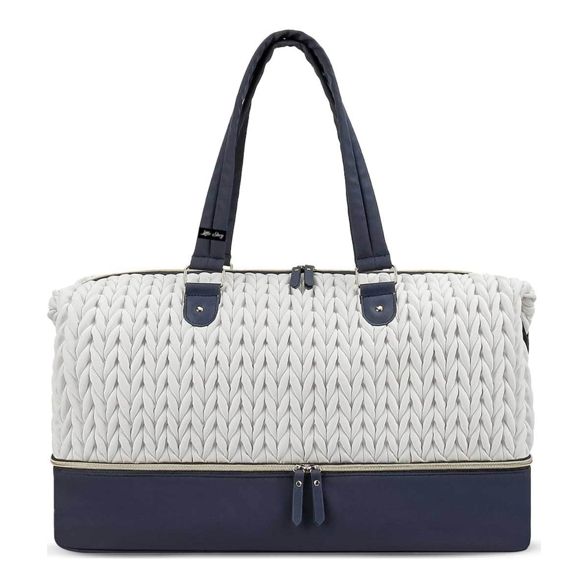 Little Story White Luxe Knit Diaper Bag with Clutch