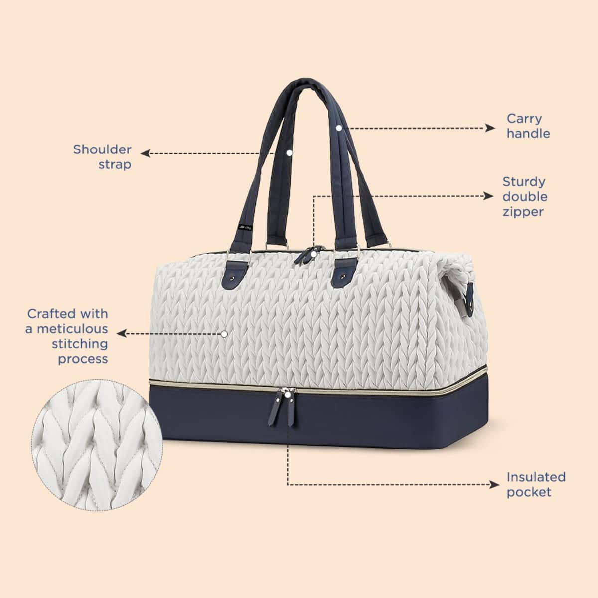 Little Story White Luxe Knit Diaper Bag with Clutch