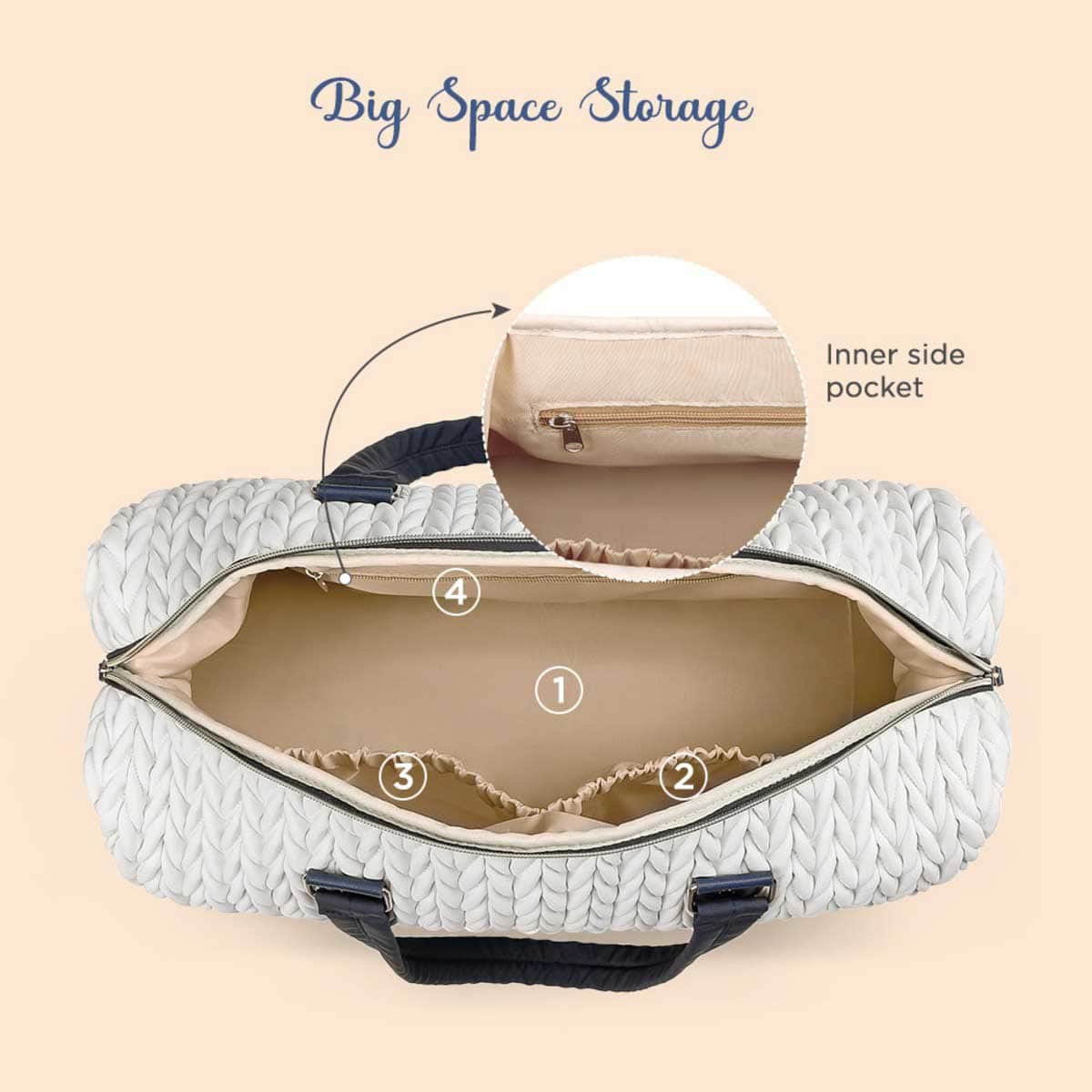 Little Story White Luxe Knit Diaper Bag with Clutch