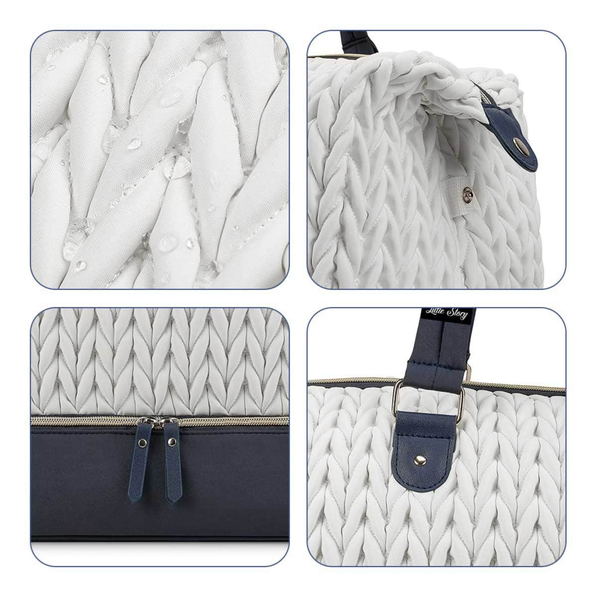 Little Story White Luxe Knit Diaper Bag with Clutch